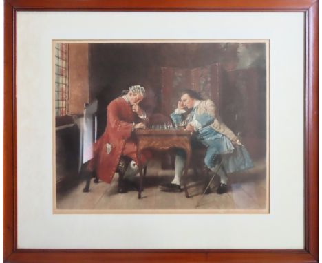 Frank Sternberg, pencil signed polychrome Mezotint print depicting two classical gents playing chess. Approx. 54 x 34cm
Reaso