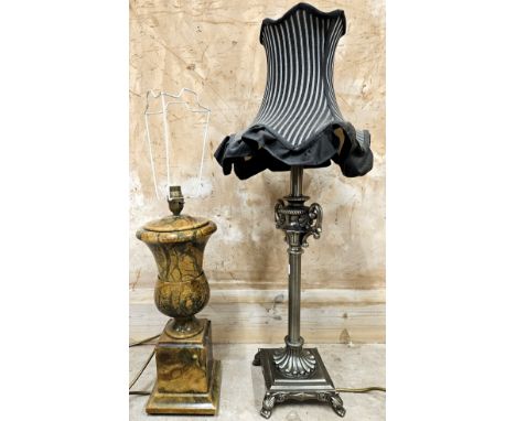 Decorative marble effect table lamp plus another table lamp with shade. Larges Approx. 79cms H
used not tested