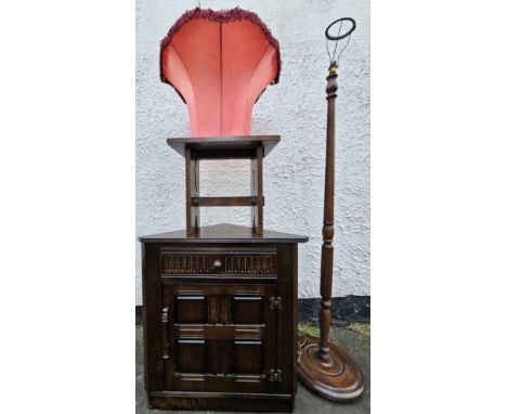 Sundry lot Inc. corner cupboard, stool and standard lamp with shade
all used condition with scuffs scratches etc