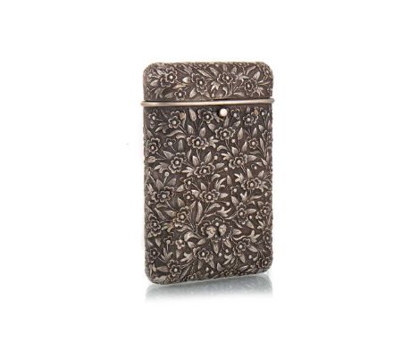 CHINESE SILVER CIGARETTE CASE embossed with flower heads and birds amongst bamboo10 cm high