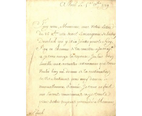 FLEURY ANDRE-HERCULE DE: (1653-1743) French Cardinal, Chief Minister of King Louis XV. L.S., Le Card. de Fleury, two pages, 4