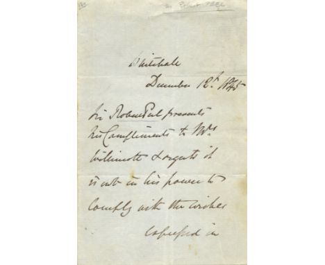 PEEL ROBERT: (1788-1850) British Prime Minister 1834-35 & 1841-46. A.L.S., Sir Robert Peel, in the third person, two pages, 8