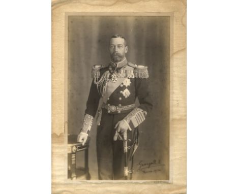 GEORGE V: (1865-1936) King of the United Kingdom 1910-36. Vintage signed sepia 9.5 x 13.5 photograph, the image depicting the