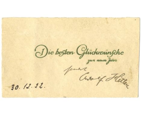 HITLER ADOLF: (1889-1945) Fuhrer of the Third Reich 1934-45. A scarce, early signed Christmas and New Years greetings card, t