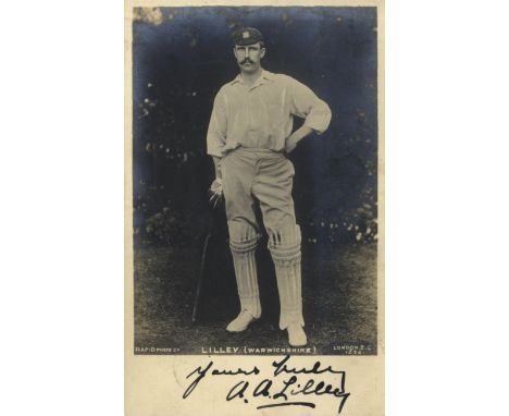 LILLEY ARTHUR: (1866-1929) English Cricketer. Vintage signed postcard photograph of Lilley standing in a full length pose wea