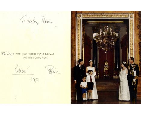 ELIZABETH II: (1926- ) Queen of the United Kingdom 1952- . Vintage signed and inscribed Christmas greetings card, the 4to sti