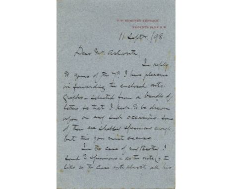 On autographs -  'Some of them are shabby specimens…'

ROSSETTI WILLIAM MICHAEL: (1829-1919) English Writer & Critic, one of 
