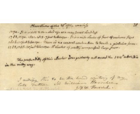 HERSCHEL WILLIAM: (1738-1822) German-born British Astronomer, discoverer of the planet Uranus. Manuscript Document, unsigned,