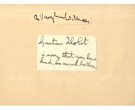 HOLST GUSTAV: (1874-1934) English Composer. Vintage fountain pen ink signature ('Gustav Holst') on a small clipped piece with