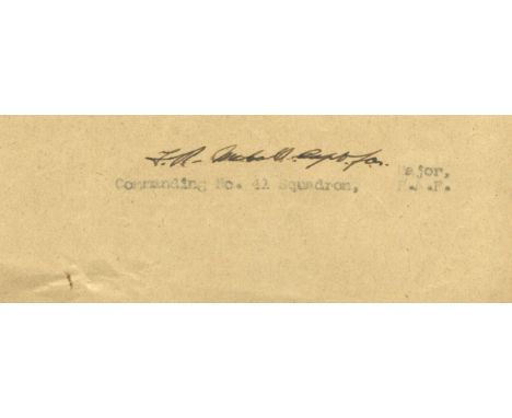 McCALL FREDERICK: (1896-1949) Canadian Fighter Ace of World War I credited with 35 victories. Fountain pen ink signature (‘F.