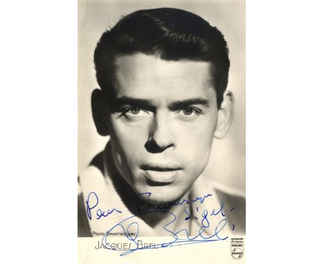 BREL JACQUES: (1929-1978) Belgian Singer. Vintage signed and inscribed postcard photograph of Brel, the Philips promotional i