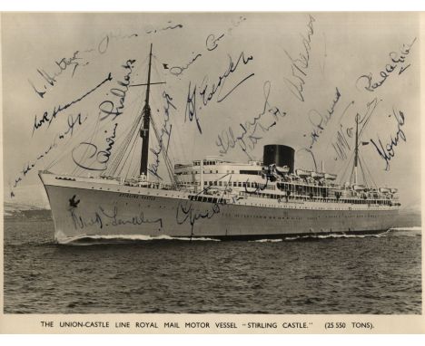 ENGLAND CRICKET: A good vintage 8 x 6 photograph of the Union-Castle Line RMMV Stirling Castle at sea, individually signed by