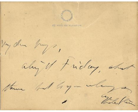 STEIN GERTRUDE: (1874-1946) American Writer. Brief A.L.S., Gertrude Stein, on one side of her correspondence card printed wit