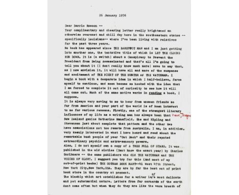GRUBB DAVIS: (1919-1980) American Novelist, author of The Night of The Hunter (1953). T.L.S., Davis Grubb, two pages, 4to, n.