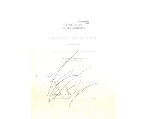 JACKSON MICHAEL: (1958-2009) American Pop Singer. An incomplete printed 4to Flight Certificate for a British Airways Concorde