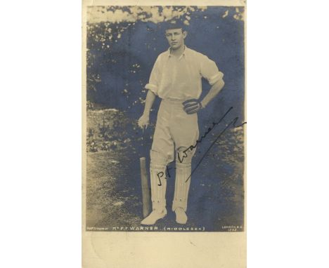 WARNER PELHAM F.: (1873-1963) English Cricketer. Vintage signed postcard photograph, an early image of the Middlesex crickete