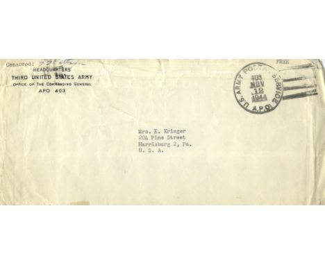 PATTON GEORGE S.: (1885-1945) American General of World War II. Blue fountain pen ink signature ('G S Patton Jr') to the uppe