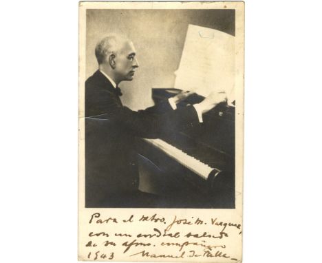 DE FALLA MANUEL: (1876-1946) Spanish Composer. Vintage signed and inscribed postcard photograph, the image depicting De Falla