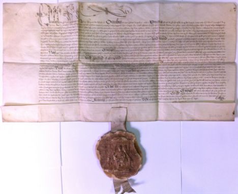 [ELIZABETH I]: (1533-1603) Queen of England and Ireland 1558-1603. A good document issued under the Great Seal of Elizabeth I