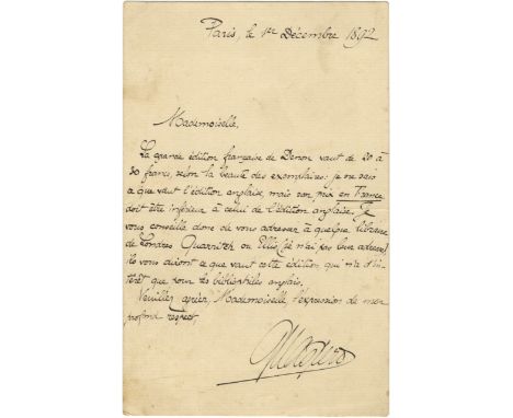 MASPERO GASTON: (1846-1916) French Egyptologist. A.L.S., G Maspero, one page, 8vo, Paris, 1st December 1892, to a lady, in Fr