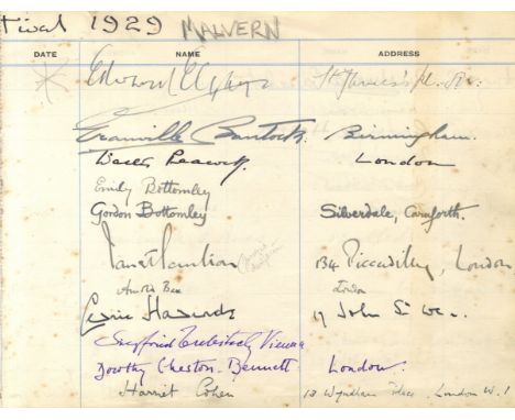 ELGAR EDWARD: (1857-1934) English Composer. A series of nine adjoining oblong 4to pages removed from a visitor's book relatin