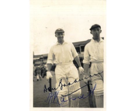 AUSTRALIA CRICKET: A vintage signed 2.5 x 3.5 photograph by the Australian batsmen Don Bradman and Lindsay Hassett individual
