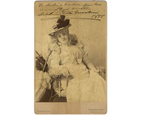 PATTI ADELINA: (1843-1919) Spanish-born Italian Opera Singer. Vintage signed and inscribed sepia cabinet photograph, the imag