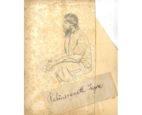 TAGORE RABINDRANATH: (1861-1941) Indian Poet, Nobel Prize winner for Literature, 1913. Vintage fountain pen ink signature ('R