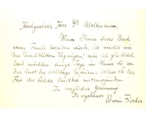 FISCHER EDWIN: (1886-1960) Swiss Pianist &amp; Conductor. A.L.S., Edwin Fischer, on one side of a correspondence card, n.p., 