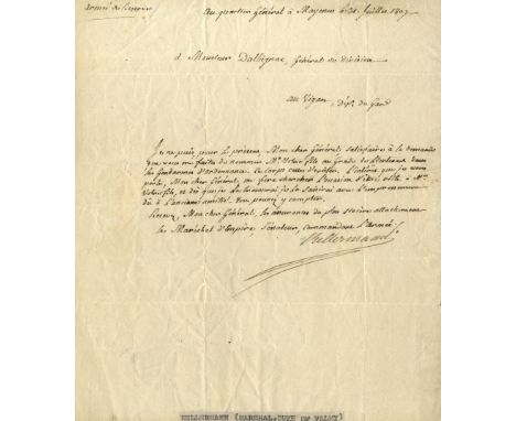KELLERMANN FRANCOIS CHRISTOPHE: (1735-1820) Marshal of France. L.S., Kellerman, one page, 4to, Army of Reserve Headquarters i