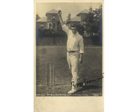 BOSANQUET BERNARD: (1877-1936) English Cricketer, famous for having devised the googly. Vintage signed postcard photograph of