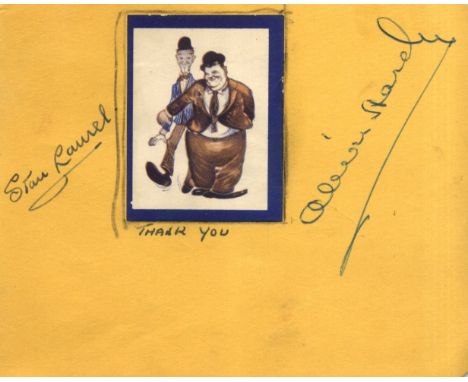 LAUREL & HARDY: LAUREL STAN (1890-1965) & HARDY OLIVER (1892-1957) English and American Film Comedians. Vintage blue ink sign