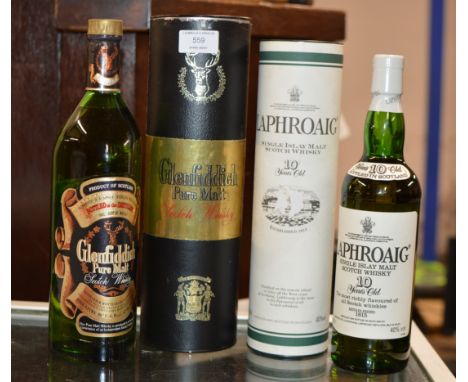 GLENFIDDICH SINGLE HIGHLAND MALT SCOTCH WHISKY WITH BOX - 1 LITRE, 43° &amp; LAPHROAIG 10 YEAR OLD WHISKY - 70CL, 40% VOL    