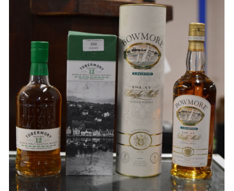 TOBERMORY ISLE OF MULL 12 YEAR OLD SCOTCH WHISKY WITH BOX - 70CL, 46.3% VOL &amp; BOWMORE LEGEND SINGLE MALT SCOTCH WHISKY WI