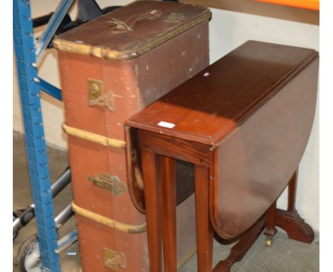 VINTAGE TRUNK &amp; MAHOGANY STAINED DROP LEAF TABLE      