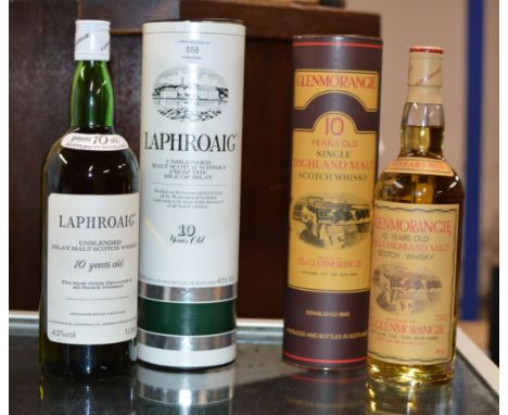 LAPHROAIG 10 YEAR OLD MALT WHISKY WITH BOX - 1 LITRE, 43% VOL &amp; GLENMORANGIE 10 YEAR OLD SINGLE HIGHLAND MALT SCOTCH WHIS