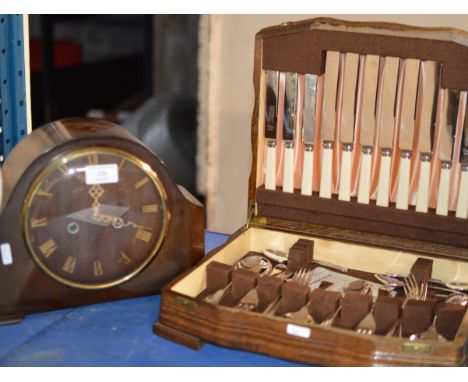 CANTEEN OF CUTLERY &amp; MANTLE CLOCK      