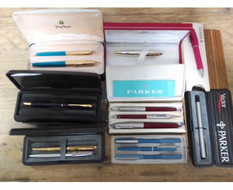 A collection of mainly vintage pens including Parker sets etc.  