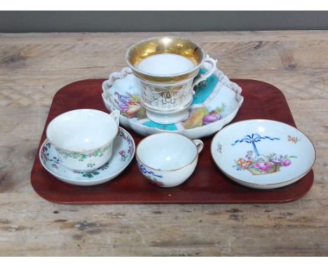 A tray of assorted European porcelain including a Meissen cup and saucer.&nbsp;Condition - 18th century saucer with hairline,