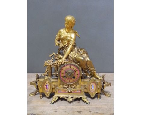 A French late 19th century ormolu mantle clock, height 37cm.  