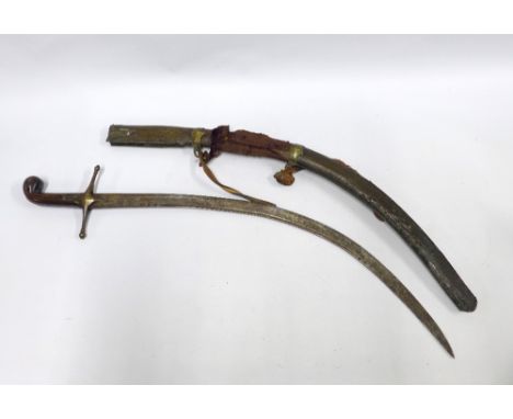 Ottoman / Persian shamshir sword with curved blade and scabbard, a/f, 94cm 