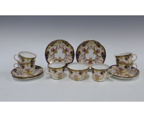 Set of six Royal Crown Derby cups and saucers, with a matching sugar bowl (13) 