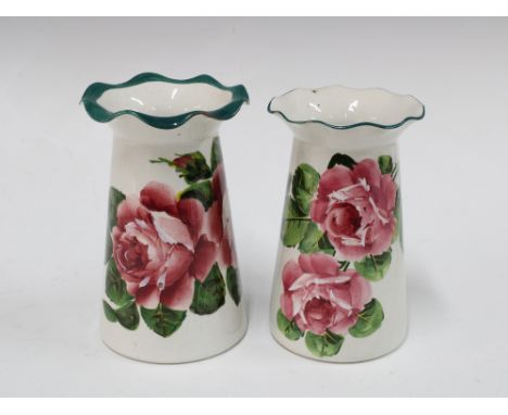 Two Wemyss Grosvenor vases, each painted with cabbage roses, impressed WEMYSS marks and one with yellow painted mark, (2) 9 x