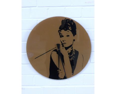 Breakfast at Tiffany's, Audrey Hepburn glass clock, 43cm. 