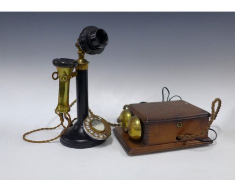 An early 20th century GPO 150 pattern candlestick telephone: with bell box, 31cm 