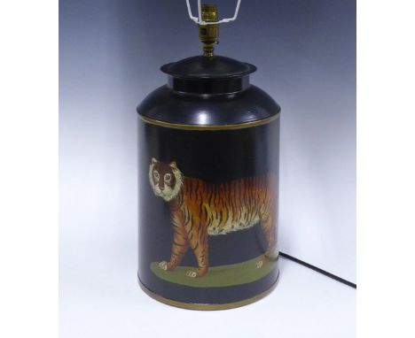 Contemporary black toile table lamp base with tiger pattern, 35cm excluding fitting 