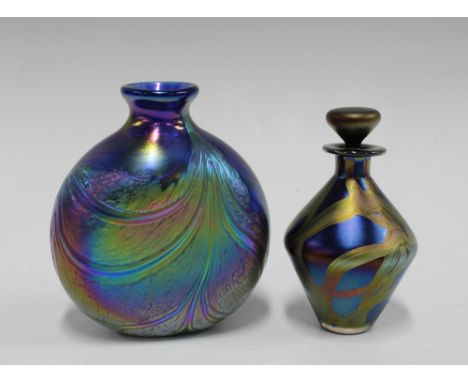 PAUL C. BROWN, art glass vase with iridescence, engraved signature and dated for 1993, together with an Isle of Wight glass s