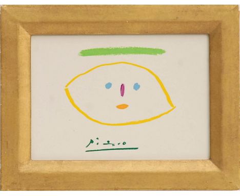 PABLO PICASSO 'Visage', offset lithograph, signed in the plate, 15cm x 22cm, framed and framed. 