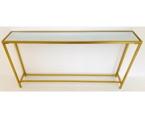 CONSOLE TABLE, 79cm x 152cm x 25cm, gilt metal, mirrored top. 