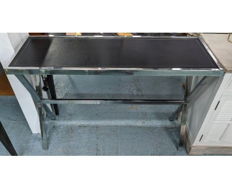 CONSOLE TABLE, 120cm x 40cm x 85cm, leathered top. 